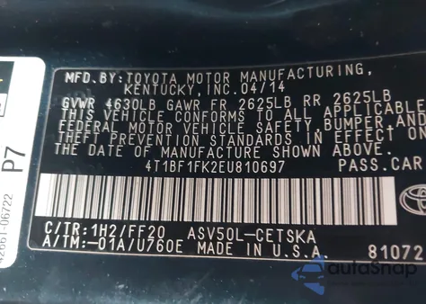 2014 Toyota Camry Se from USA, damaged, VIN 4T1BF1FK2EU810697